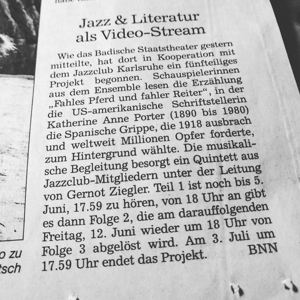 BNN: Jazz & Literatur als Video-Stream BNN: Jazz & Literatur als Video-Stream